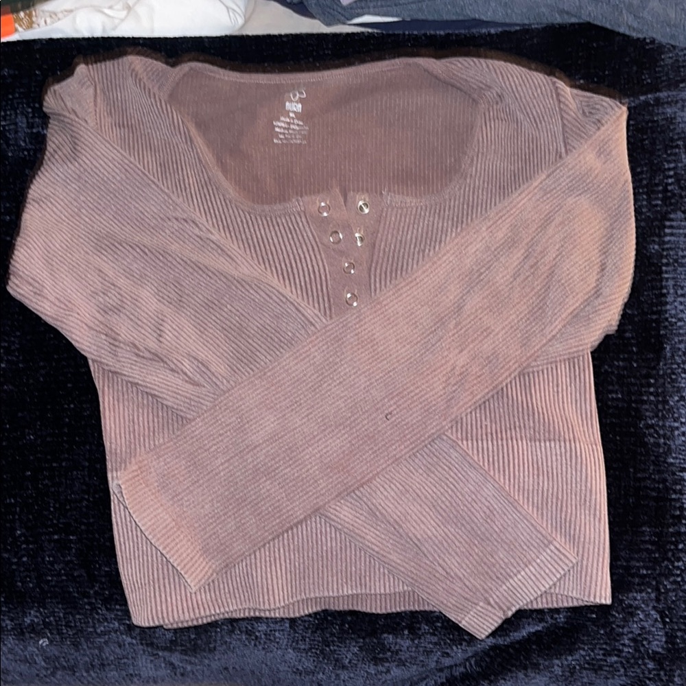 Ribbed Long Sleeve Top with Button Detail
